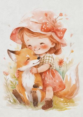 Cute girl and a fox