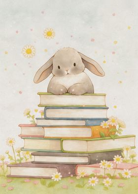 Bunny on a pile of books