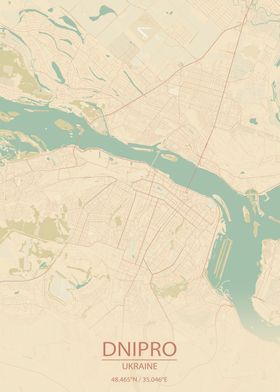 Dnipro Ukraine Vintage Map