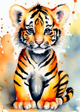 watercolor cute baby tiger