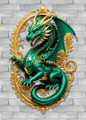 Green Dragon in Gold frame