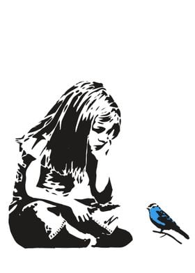Girl with blue bird