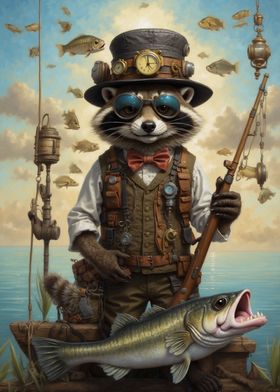 Surreal Raccoon Fishing