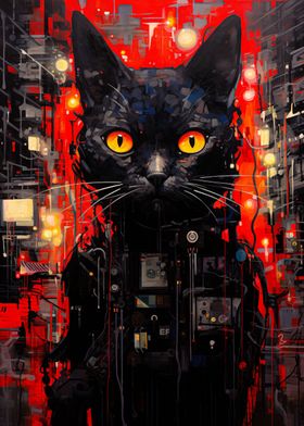 Cyberpunk Abstract Cat 
