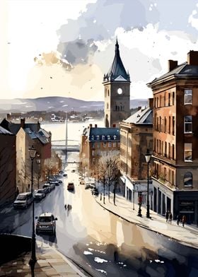 Oslo Norway Watercolor 