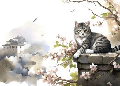cat cherry blossom