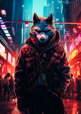 Cyberpunk Wolf Painting