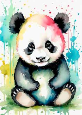 watercolor cute baby panda