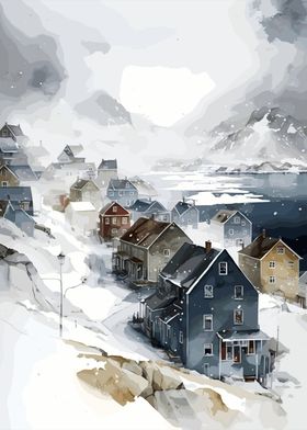 Nuuk Greenland Watercolor