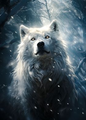 cute white wolf in woods