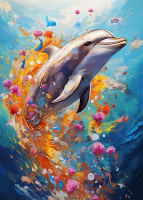 Dolphin Swimming in Paint