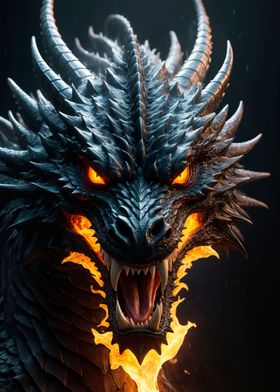 fire angry black dragon 