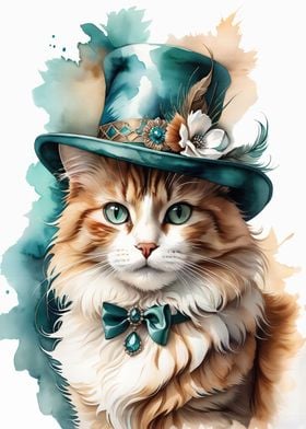 Elegant ginger Cat in hat