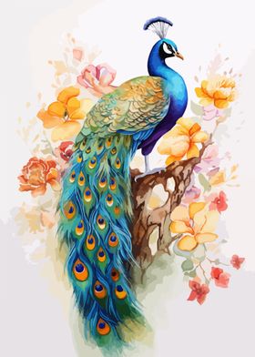 Sweet Peacock Watercolor