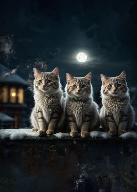 Kittens in Moonlight