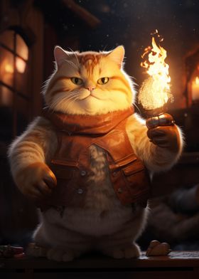 Fluffy Cute Cat Fire Torch