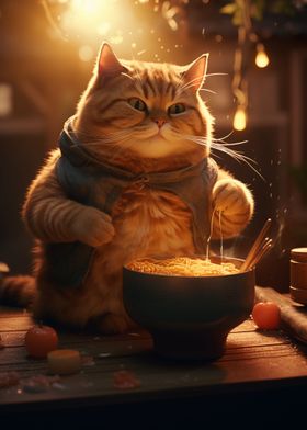 Funny Cat Ramen Bowl Food
