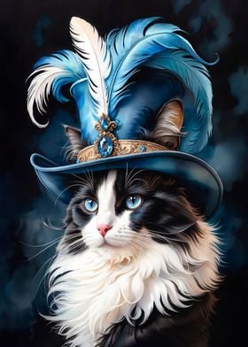 Cat in hat with feathers