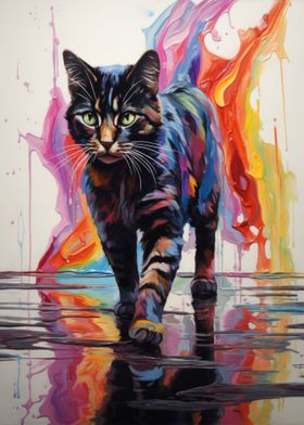 Cat Walking in Paint