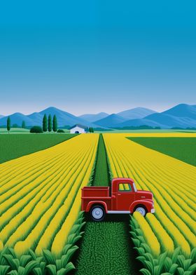 Red Truck And Corn Fields