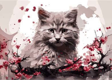 cat cherry blossom 