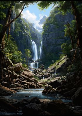 Waterfall in Forest Nature