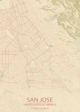 San Jose CA US Vintage Map