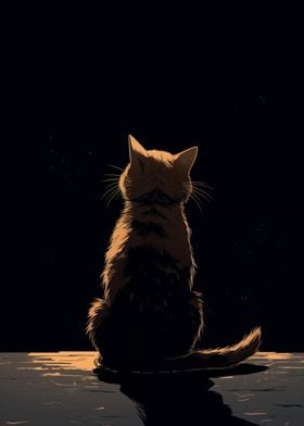 Cat Looking In Night