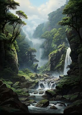 Waterfall in Forest Nature