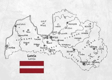 Handdrawn Latvia Map