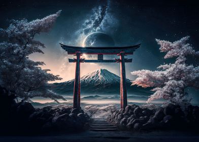japan torii moon