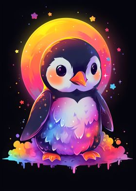 Colorful Penguin and Moon
