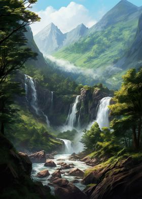 Waterfall in Forest Nature