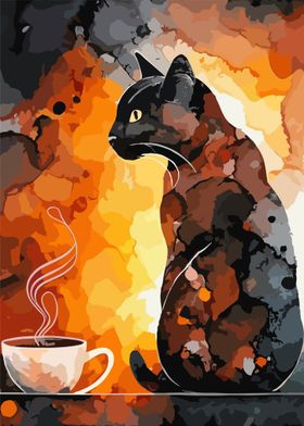 Black Cat Coffee Cup Latte