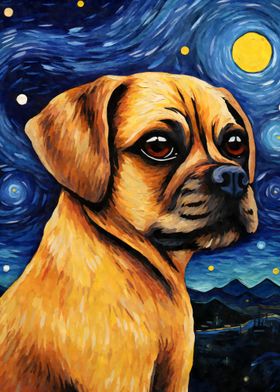 Puggle Dog Starry Night