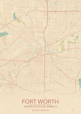 Fort Worth TX Vintage Map