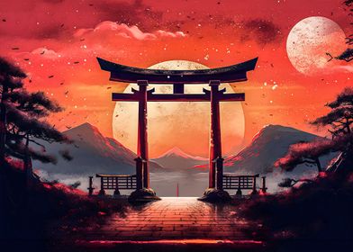 japan torii moon