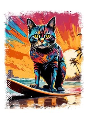 Cat Surfing on the Beach