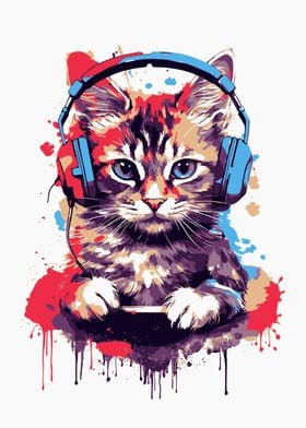 Gaming Cat Color Poster