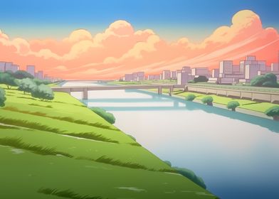 Anime River And Bridge