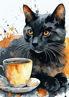 Cute Cat and Coffee Cup