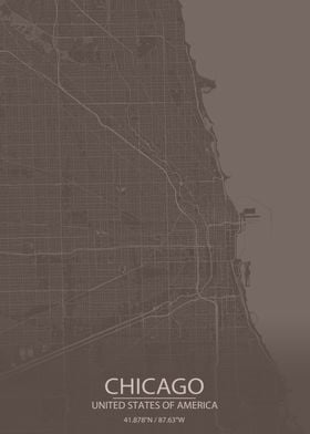 Chicago USA Grey Brown Map