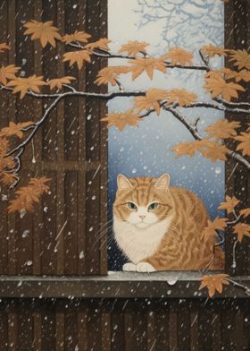 Cat Japanese Painting