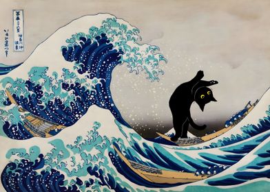 Black Cat in Great Wave