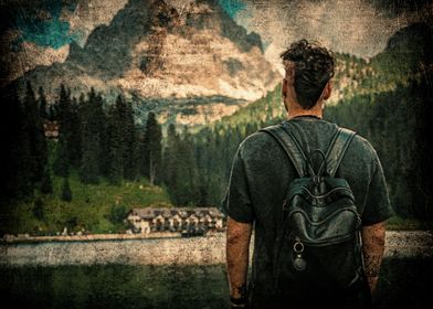 Man looks at Mountain