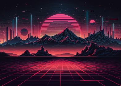 Neon synthwave landscape