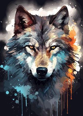 Wolf Face Dark Watercolor