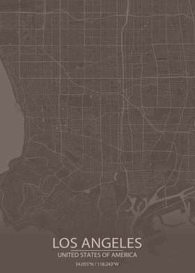 Los Angeles Grey Brown Map