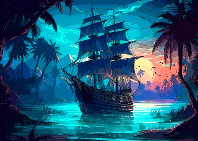 pirate ship on the sea