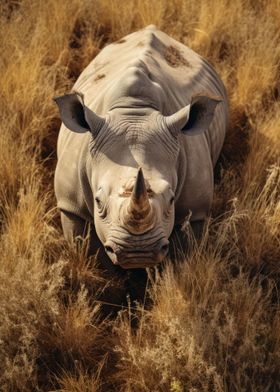 Rhino Walking in Grass